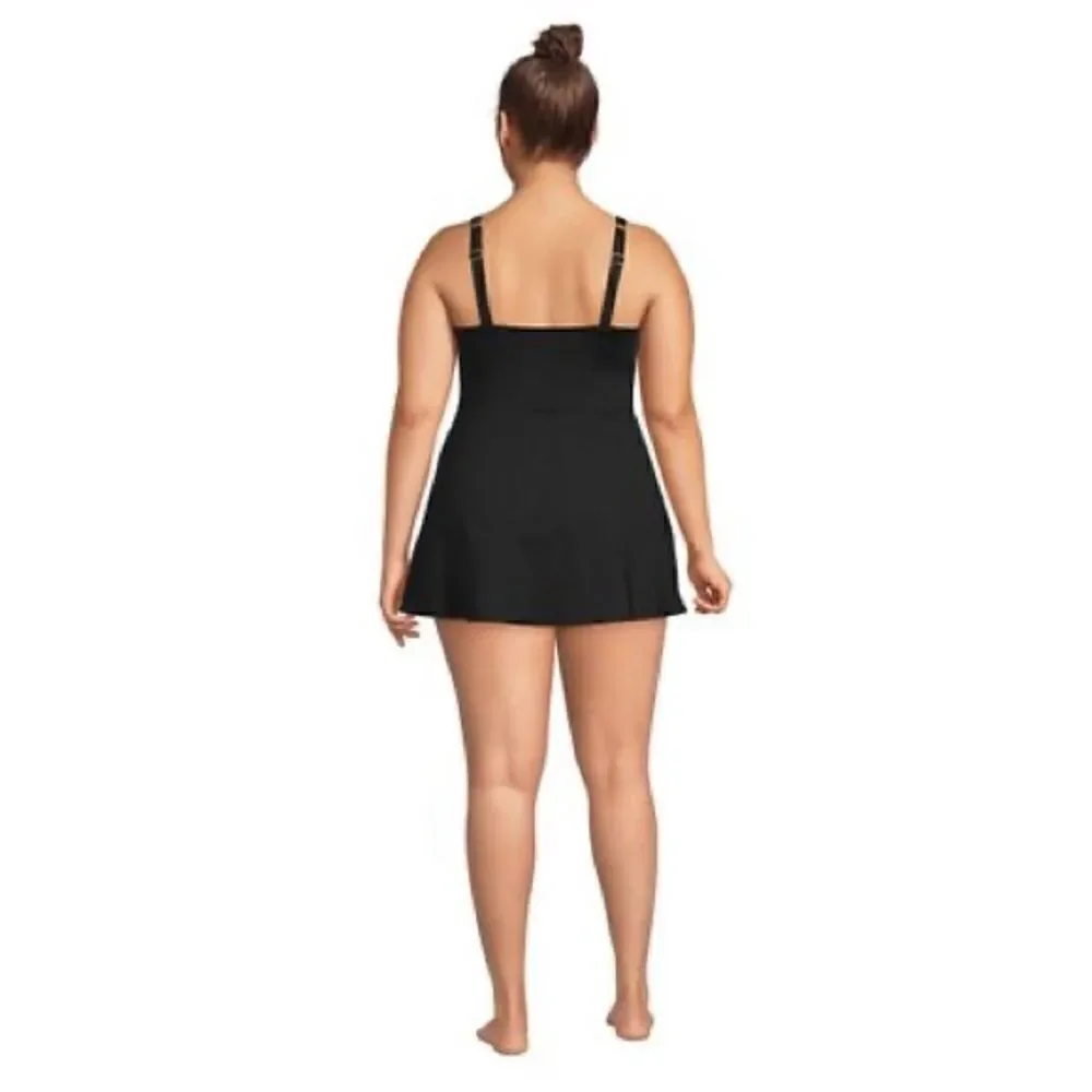 Land’s End plus size tulip wrap 1 piece swimsuit adjustable soft cup black L